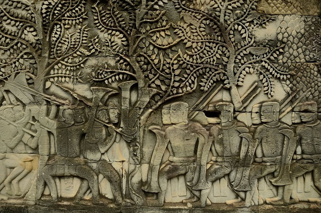 Bayon bass relief, war between Khmers and Chams, Bayon Angkor Thom Cambodia , Bayon temple