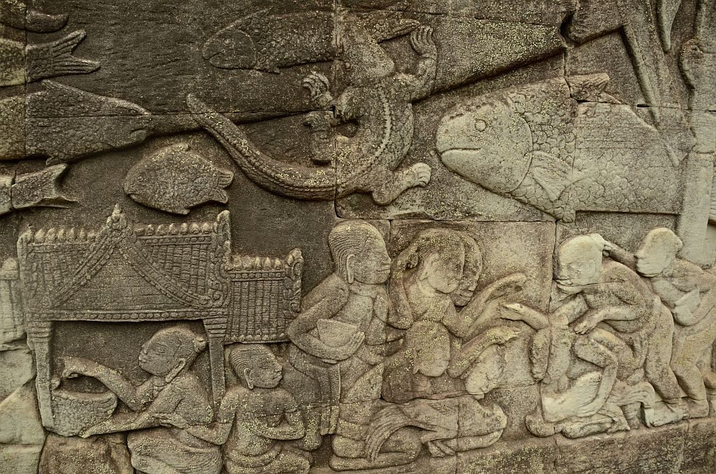 Khmer social life, Bass relief bayon angkor thom cambodia