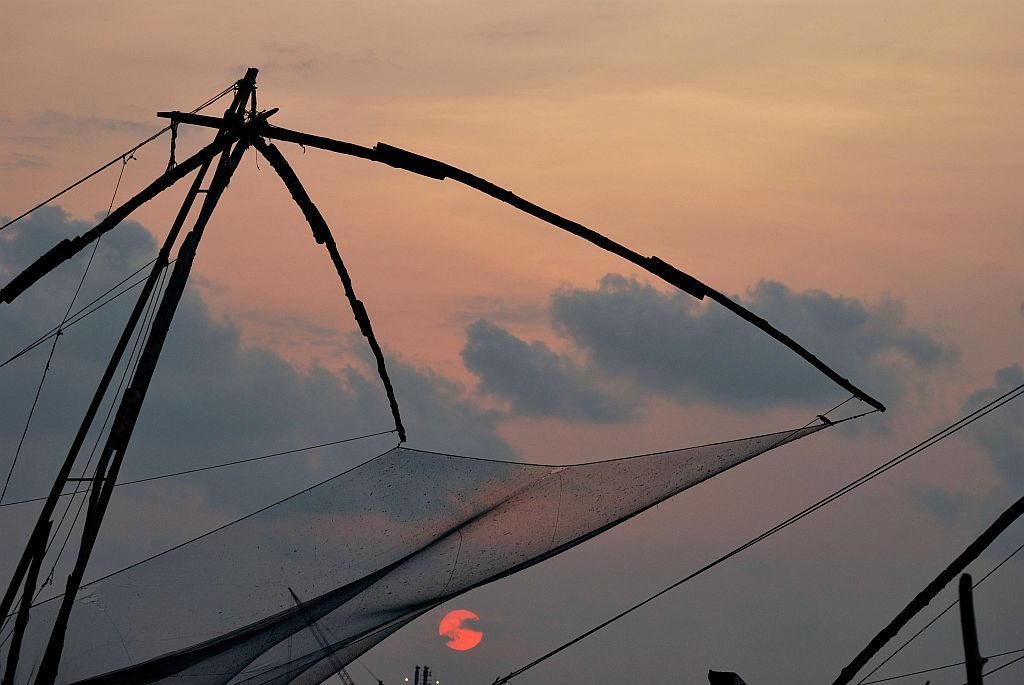 Fort Kochi, Kerala, Chinese Fishing Nets, sunset in Fort Kochi