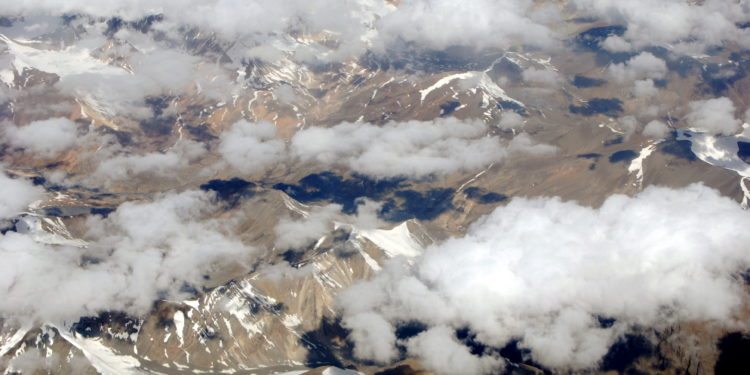 Ladakh from the skies, Himalayas, snow, clouds