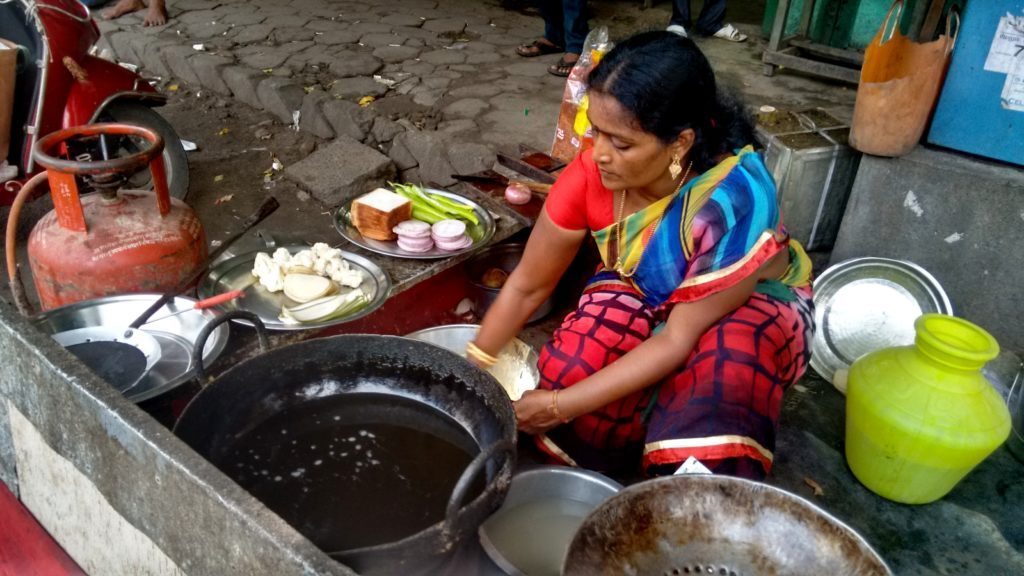 Amudha at her bhajji stall